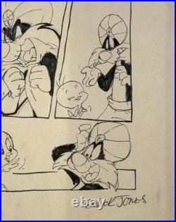 Chuck Jones Drawing on old paper (Handmade) signed and stamped artwork