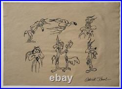 Chuck Jones (Handmade) Drawing On Old Paper Signed & Stamped, vtg art Chuck Jones (Handmade) Drawing On Old Paper Signed & Stamped, vtg art