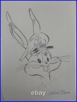 Chuck Jones (Handmade) Drawing On Old Paper Signed & Stamped, vtg art