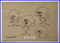 Chuck Jones (Handmade) Drawing On Old Paper Signed & Stamped, vtg art