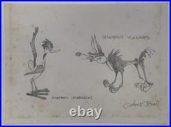 Chuck Jones (Handmade) Drawing On Old Paper Signed & Stamped, vtg art