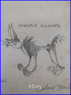 Chuck Jones (Handmade) Drawing On Old Paper Signed & Stamped, vtg art