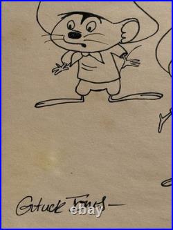 Chuck Jones (Handmade) Drawing On Old Paper Signed & Stamped, vtg art