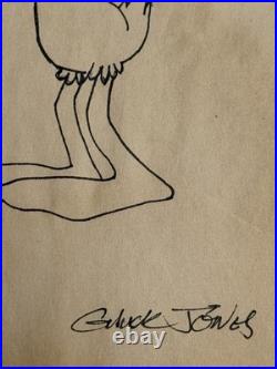 Chuck Jones (Handmade) Drawing On Old Paper Signed & Stamped, vtg art