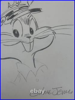 Chuck Jones (Handmade) Drawing On Old Paper Signed & Stamped, vtg art