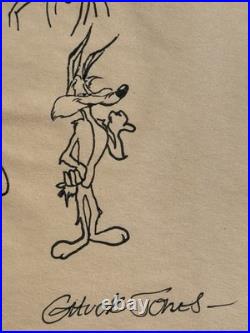 Chuck Jones (Handmade) Drawing On Old Paper Signed & Stamped, vtg art
