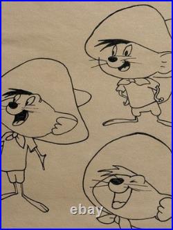 Chuck Jones (Handmade) Drawing On Old Paper Signed & Stamped, vtg art