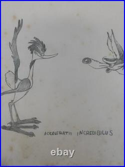Chuck Jones (Handmade) Drawing On Old Paper Signed & Stamped, vtg art
