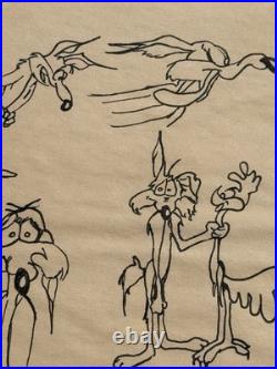 Chuck Jones (Handmade) Drawing On Old Paper Signed & Stamped, vtg art