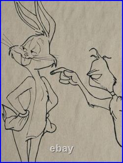 Chuck Jones (Handmade) Drawing On Old Paper Signed & Stamped, vtg art