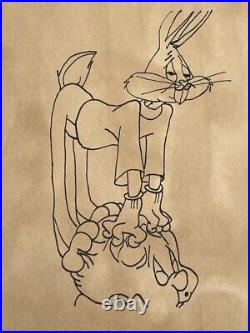 Chuck Jones (Handmade) Drawing On old Paper Signed & Stamped Mixed Media