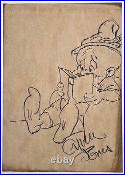 Chuck Jones (Handmade) Drawing On old Paper Signed & Stamped Mixed Media, Vtg Art