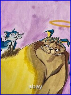 Chuck Jones (Handmade) Drawing On old Paper Signed & Stamped Mixed Media, Vtg Art
