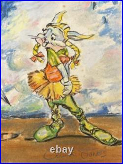 Chuck Jones (Handmade) Drawing On old Paper Signed & Stamped Mixed Media, Vtg Art