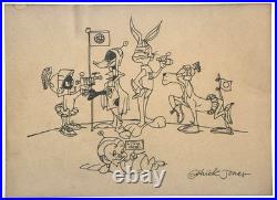 Chuck Jones (Handmade) Drawing On old Paper Signed & Stamped, Vtg Art
