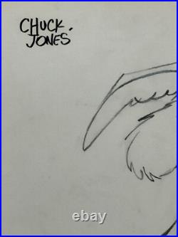 Chuck Jones (Handmade) Drawing On old Paper Signed & Stamped, Vtg Art