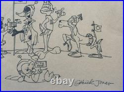 Chuck Jones (Handmade) Drawing On old Paper Signed & Stamped, Vtg Art