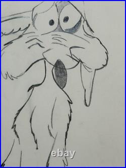 Chuck Jones (Handmade) Drawing On old Paper Signed & Stamped, Vtg Art
