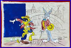 Chuck Jones (Handmade) Drawing Painting on old paper signed & stamped