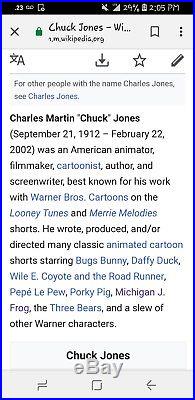 Chuck Jones & Joe Barbara personally drawn & signed Animation Cels & Card RARE