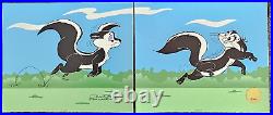 Chuck Jones Le Pursuit Hand Signed painted Looney Tunes skunk cel Diptych COA