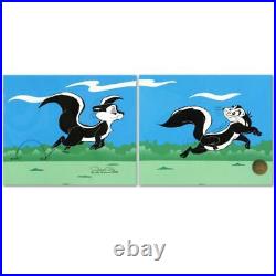 Chuck Jones Le Pursuit Hand Signed painted Looney Tunes skunk cel Diptych COA