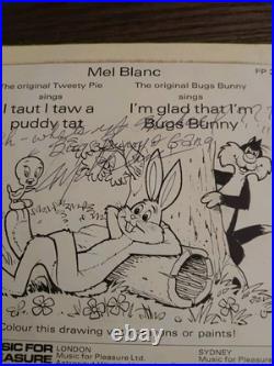Chuck Jones &Mel Blanc Dual Hand Signed Looney Tunes 45 Sleeve & Record JSA COA