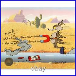 Chuck Jones Road Runner and Coyote Acme Birdseed Animation Cel Painted Signed