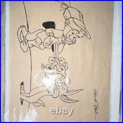Chuck Jones Signed Bugs Bunny & Elmer Fudd Ink Drawing on Paper Real deal here