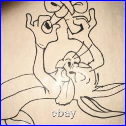 Chuck Jones Signed Bugs Bunny & Elmer Fudd Ink Drawing on Paper Real deal here
