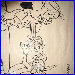 Chuck Jones Signed Bugs Bunny & Elmer Fudd Ink Drawing on Paper Real deal here