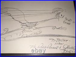 Chuck Jones Signed Pencil Drawing Of The Roadrunner Dated 1975