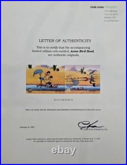 Chuck Jones Signed Road Runner & Wile Coyote ACME BIRD SEED Art Cel
