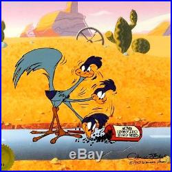 Chuck Jones Signed, Road Runner, Wile E. Coyote Cel Acme Bird Seed Set of 2 Cells