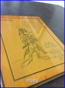 Chuck Jones Signed Sketch of Daffy Duck Decoupaged on Wooded Plaque (LIN022057)