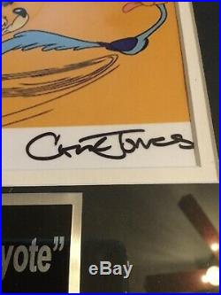 Chuck Jones Signed Wilie E. Coyote/Road Runner Framed Sericell, 16x16 Framed