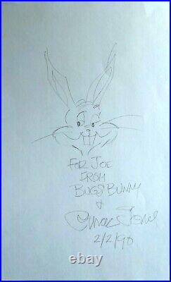 Chuck Jones signed, Original Hand Drawn Sketch of Bugs Bunny on 7x11 White Card