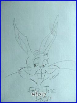 Chuck Jones signed, Original Hand Drawn Sketch of Bugs Bunny on 7x11 White Card