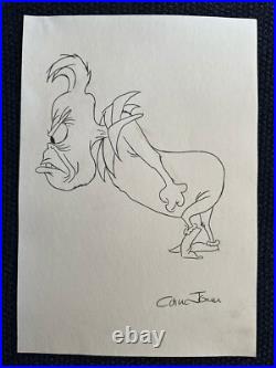 Chuck jones drawing and painting on old paper signed stamped vintage
