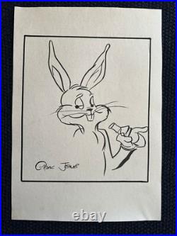 Chuck jones drawing and painting on old paper signed stamped vintage