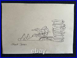 Chuck jones drawing and painting on old paper signed stamped vintage