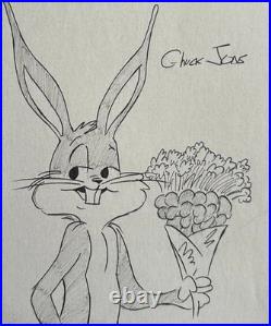 Chuck jones drawing and painting on old paper signed stamped vintage