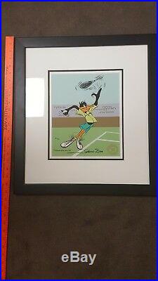 Daffy Duck Playing Tennis Chuck Jones signed animation cel with COA