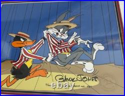 EXIT STAGE RIGHT Chuck Jones Cel Bugs and Daffy Duck Looney Tunes Cell REFRAMED