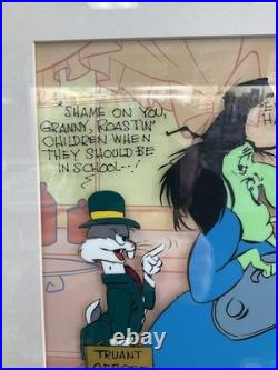 Framed Chuck Jones Cel Bugs And Witch Hazel Truant Officer Cel Signed