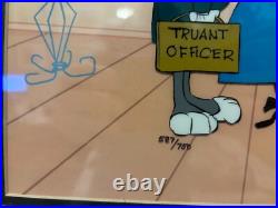 Framed Chuck Jones Cel Bugs And Witch Hazel Truant Officer Cel Signed