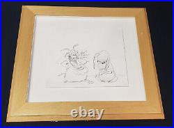 Framed Chuck Jones Signed Original Drawing of Two Dogs On Paper with COA