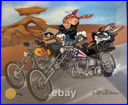 HAND-SIGNED Chuck Jones LE Cel art Easy Widers Bugs Daffy Elmer Fudd motorcycle