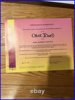 Marc Anthony & Kitty II 1991 Chuck Jones Signed Limited Cel COA + Autograph Note