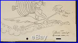 Original Warner Bros Wile E Coyote & Road Runner Signed Chuck Jones Sketch Art